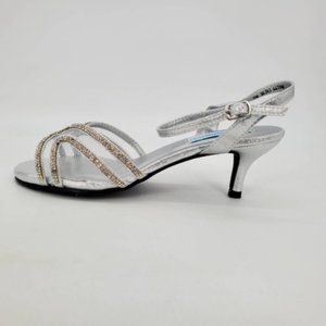 Dyeables Womens Layla Ankle Strap Sandal Slim Heels Shoes Metallic Rhinestone 8M